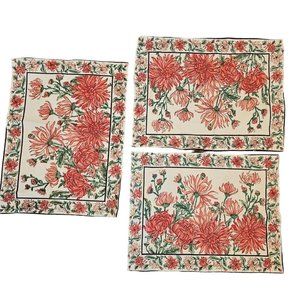 Vintage 90s April Cornell Danika Orange Cream Floral‎ Placemats Set Of 3 Dahlia